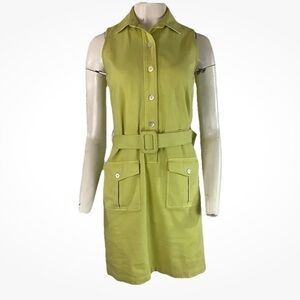 J McLaughlin Sz 2 Preppy Canvas Polo Style Shirt Dress Green Cotton Spandex